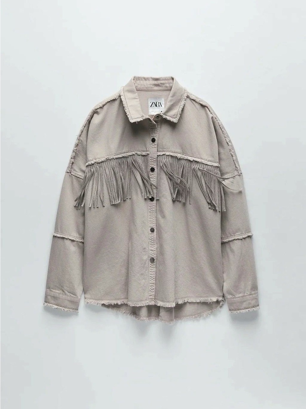 Zara Taupe Fringe Utility Jacket